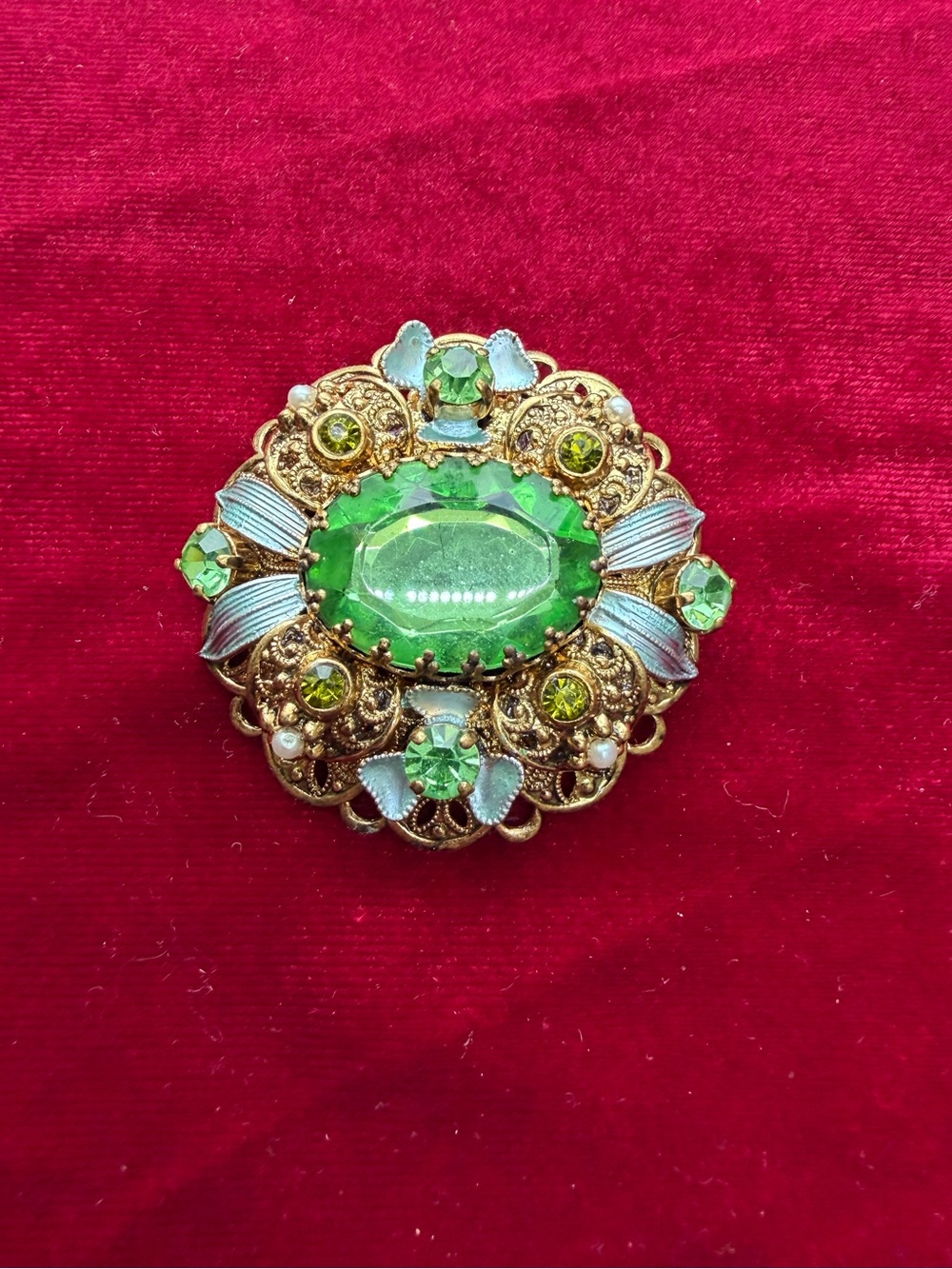 Vintage Victorian Revival Goldtone Jeweled Pin Brooch